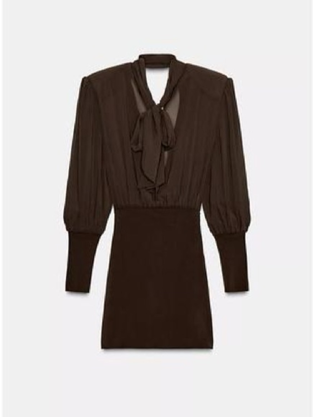 Zara Brown Tie-Neck Open Back Long Sleeve Mini Dress